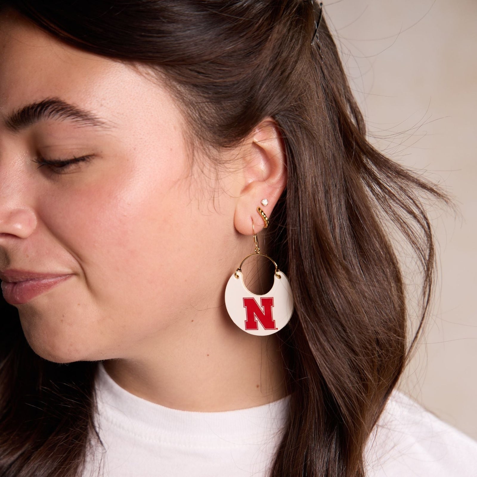 White University of Nebraska Nina Earrings