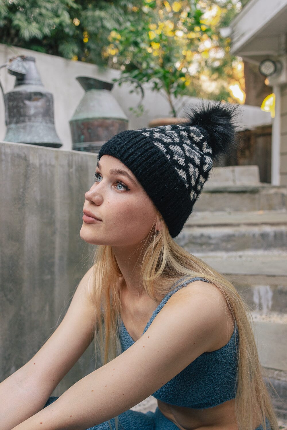 Wild Leopard Knit Beanie Beanies Leto Collection Gray 