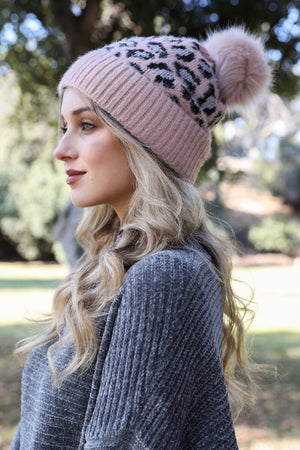 Wild Leopard Knit Beanie Beanies Leto Collection Pink 