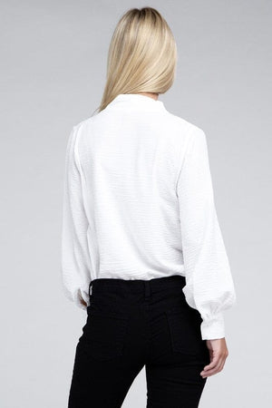 Woven Airflow V-Neck Long Sleeve Top ZENANA 