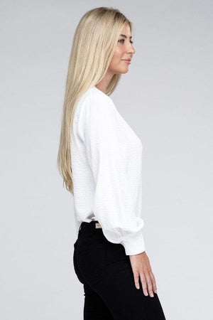 Woven Airflow V-Neck Long Sleeve Top ZENANA 