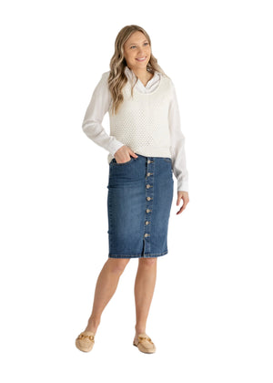 Zana Front Button Denim Midi Skirt