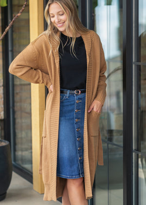 Zana Front Button Denim Midi Skirt