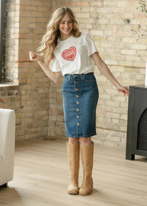 Zana Front Button Denim Midi Skirt