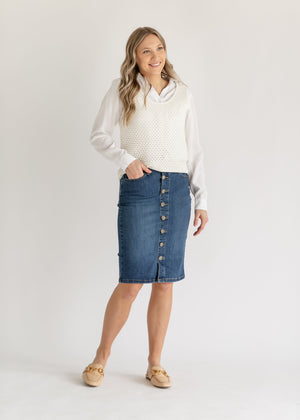 Zana Front Button Denim Midi Skirt