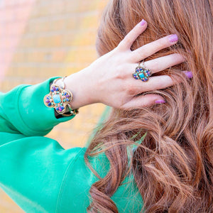 Zion Blue Turquoise Colorful Golden Cross Ring