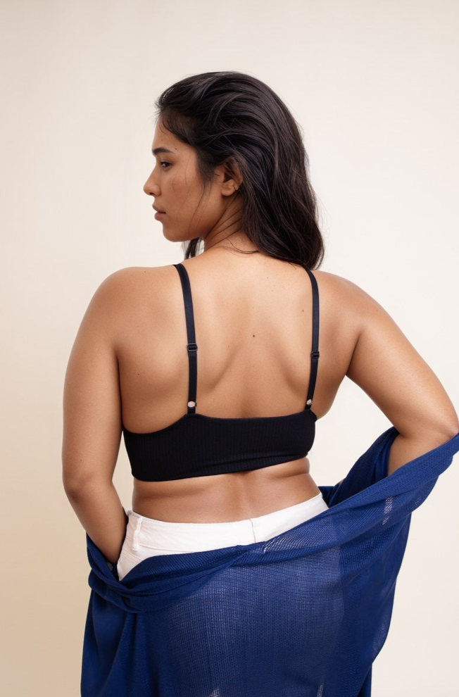 Curvy waistband loop lace black brami plus size with soft stretch fit.