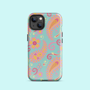 Aqua Paisley Tough Case for iPhone® Knitted Belle Boutique iPhone 13 