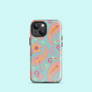 Aqua Paisley Tough Case for iPhone® Knitted Belle Boutique iPhone 13 mini 