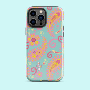 Aqua Paisley Tough Case for iPhone® Knitted Belle Boutique iPhone 13 Pro Max 
