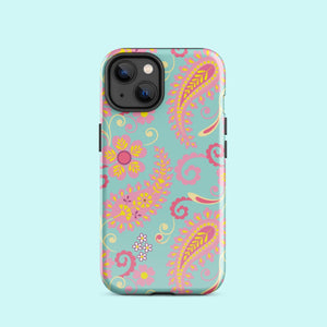 Aqua Paisley Tough Case for iPhone® Knitted Belle Boutique iPhone 14 