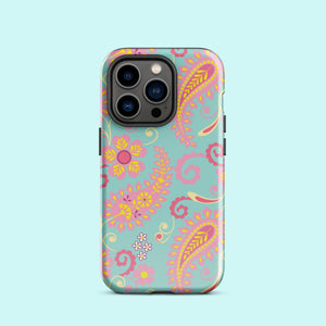 Aqua Paisley Tough Case for iPhone® Knitted Belle Boutique iPhone 14 Pro 