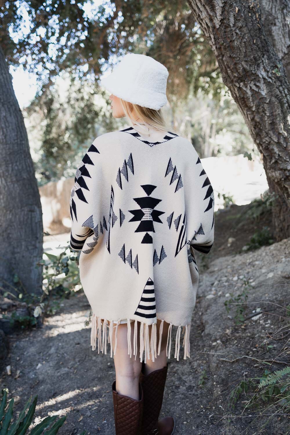Aztec Luxe Fringed Ruana Ponchos Leto Collection Natural 