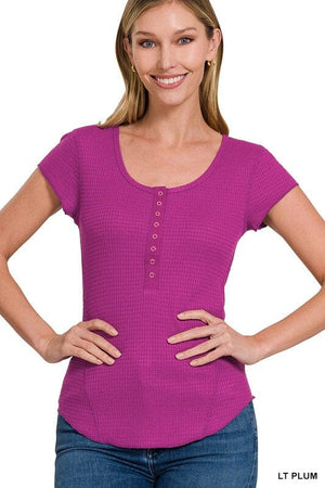 BABY WAFFLE SNAP BUTTON CAP SLEEVE TOP ZENANA 