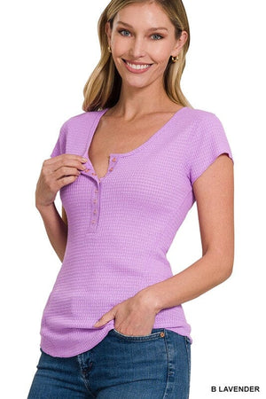 BABY WAFFLE SNAP BUTTON CAP SLEEVE TOP ZENANA B LAVENDER S 