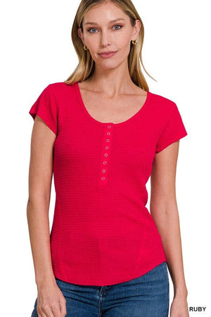 BABY WAFFLE SNAP BUTTON CAP SLEEVE TOP ZENANA RUBY S 