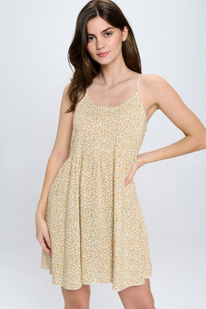 Babydoll loose fit tank dress with ditsy floral Miley + Molly Yellow L 