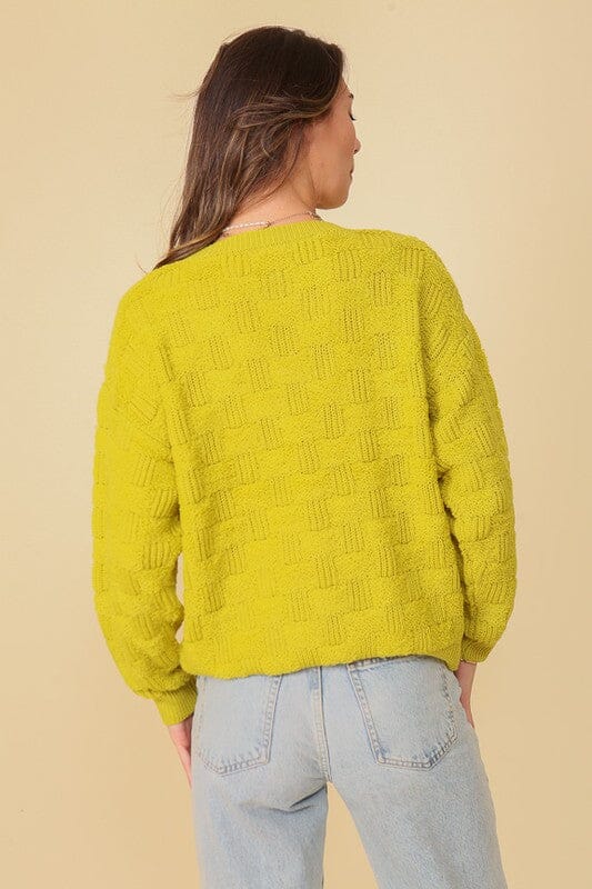 BASKET WEAVE PATTERNED SWEATER Lumiere Chartreuse S 
