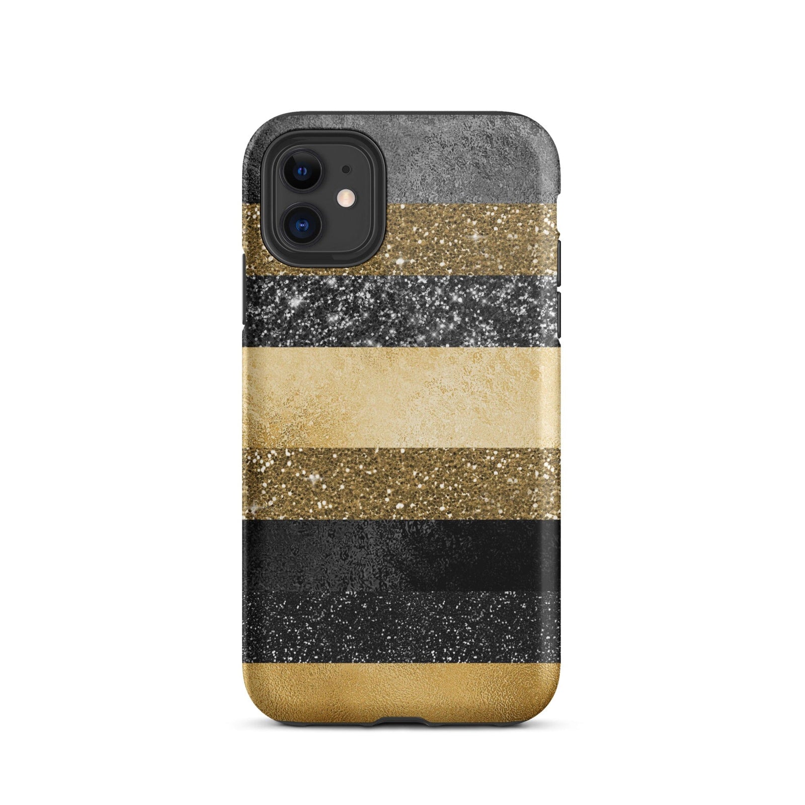 Black/Gold Glitter Stripes iPhone Case - KBB Exclusive Knitted Belle Boutique iPhone 11 