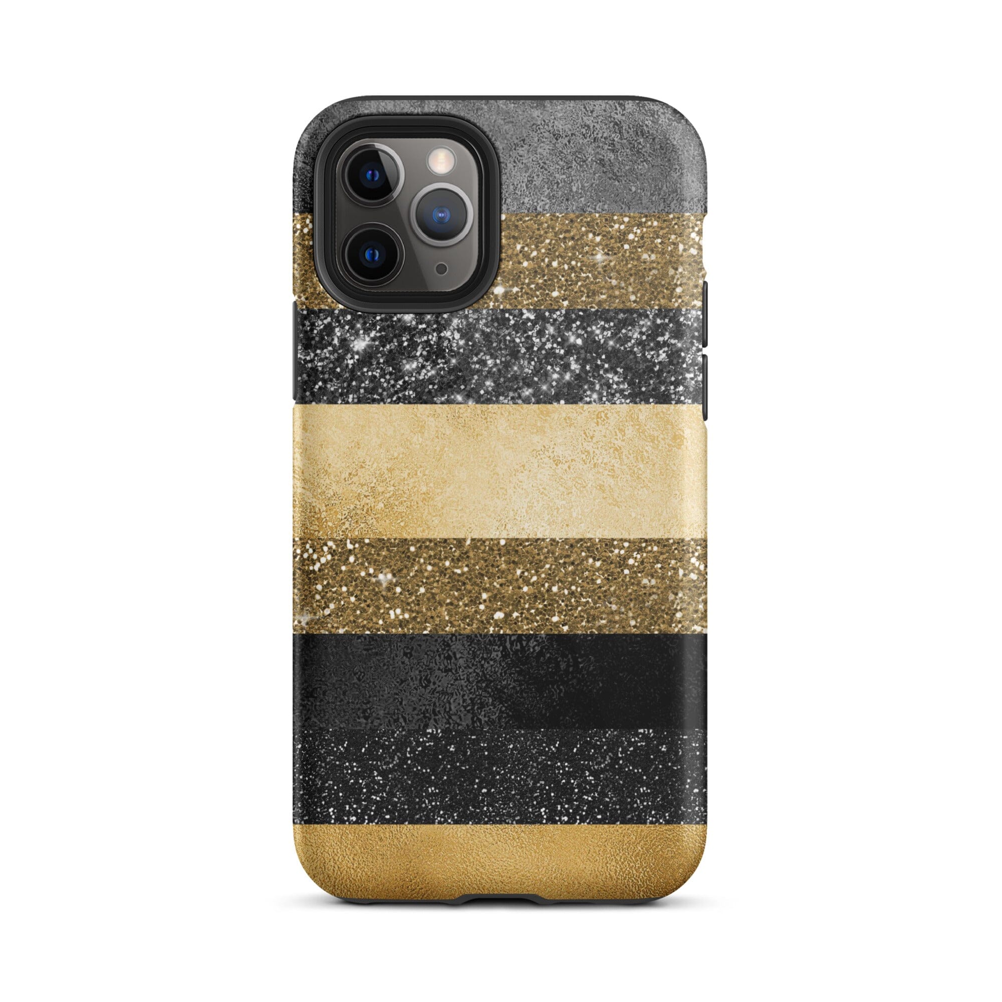 Black/Gold Glitter Stripes iPhone Case - KBB Exclusive Knitted Belle Boutique iPhone 11 