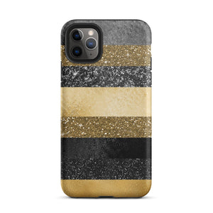 Black/Gold Glitter Stripes iPhone Case - KBB Exclusive Knitted Belle Boutique iPhone 11 Pro Max 