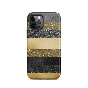Black/Gold Glitter Stripes iPhone Case - KBB Exclusive Knitted Belle Boutique iPhone 12 Pro 