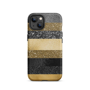 Black/Gold Glitter Stripes iPhone Case - KBB Exclusive Knitted Belle Boutique iPhone 13 