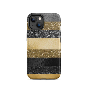 Black/Gold Glitter Stripes iPhone Case - KBB Exclusive Knitted Belle Boutique iPhone 14 