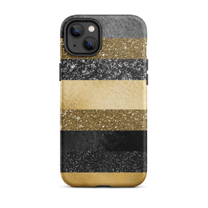 Black/Gold Glitter Stripes iPhone Case - KBB Exclusive Knitted Belle Boutique iPhone 14 Plus 