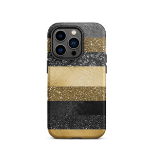 Black/Gold Glitter Stripes iPhone Case - KBB Exclusive Knitted Belle Boutique iPhone 14 Pro 