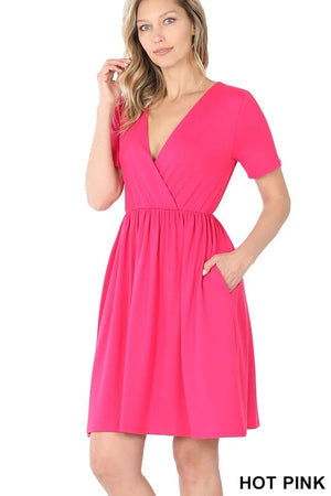 BRUSHED DTY BUTTERY SOFT FABRIC SURPLICE DRESS ZENANA 