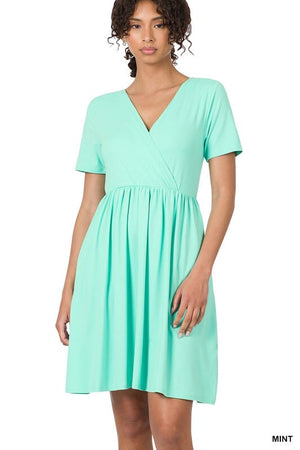 BRUSHED DTY BUTTERY SOFT FABRIC SURPLICE DRESS ZENANA 