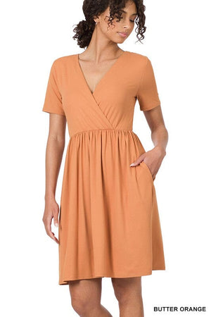 BRUSHED DTY BUTTERY SOFT FABRIC SURPLICE DRESS ZENANA 