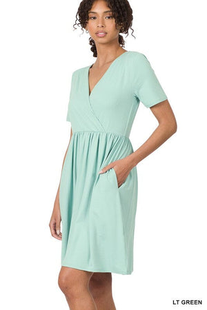 BRUSHED DTY BUTTERY SOFT FABRIC SURPLICE DRESS ZENANA 