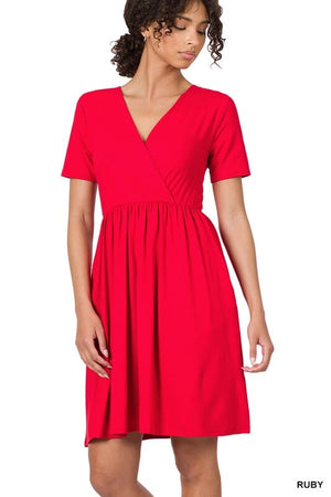 BRUSHED DTY BUTTERY SOFT FABRIC SURPLICE DRESS ZENANA 