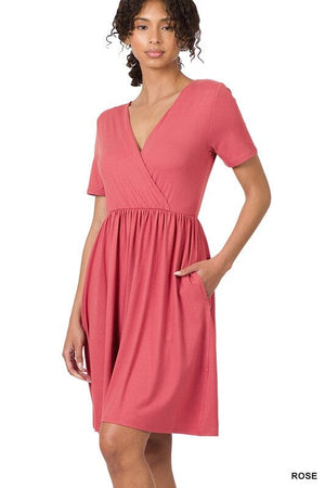 BRUSHED DTY BUTTERY SOFT FABRIC SURPLICE DRESS ZENANA 