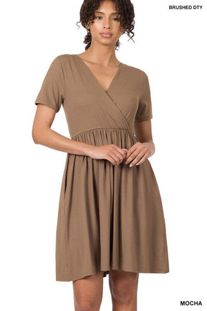 BRUSHED DTY BUTTERY SOFT FABRIC SURPLICE DRESS ZENANA 