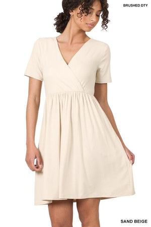 BRUSHED DTY BUTTERY SOFT FABRIC SURPLICE DRESS ZENANA 