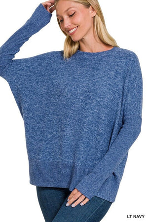 BRUSHED MELANGE HACCI DOLMAN SLEEVE SWEATER ZENANA 