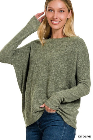 BRUSHED MELANGE HACCI DOLMAN SLEEVE SWEATER ZENANA 