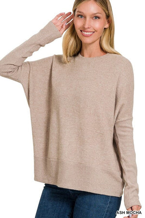 BRUSHED MELANGE HACCI DOLMAN SLEEVE SWEATER ZENANA 