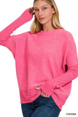 BRUSHED MELANGE HACCI DOLMAN SLEEVE SWEATER ZENANA 