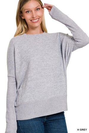 BRUSHED MELANGE HACCI DOLMAN SLEEVE SWEATER ZENANA H GREY S 