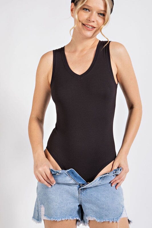 BUTTER V NECK SLEEVELESS BODYSUIT Rae Mode Black S 