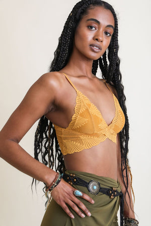 Butterfly Scallop Lace Bralette Bralette Leto Collection Small Mustard 