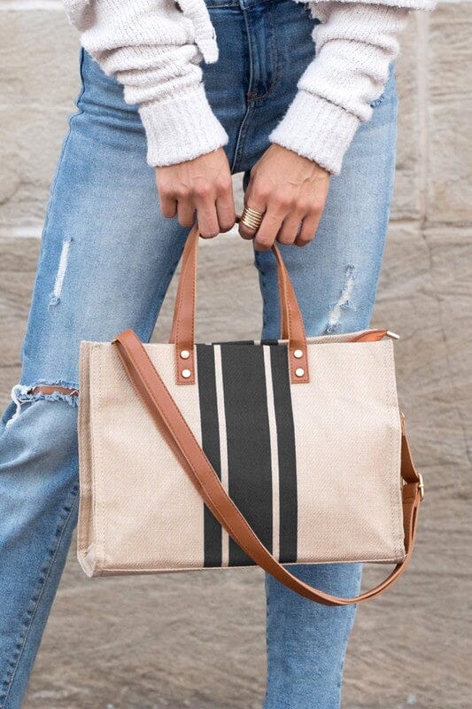 Canvas Stripe Tote Aili's Corner Black OneSize 