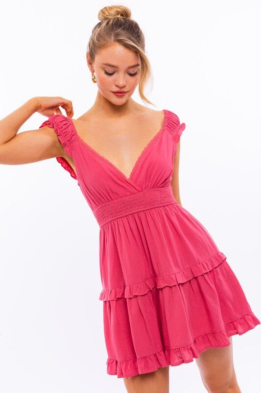 CAP SLEEVE RUFFLE MINI DRESS LE LIS PINK S 