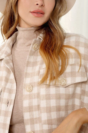 Check pattern long shacket Lilou Beige check S 