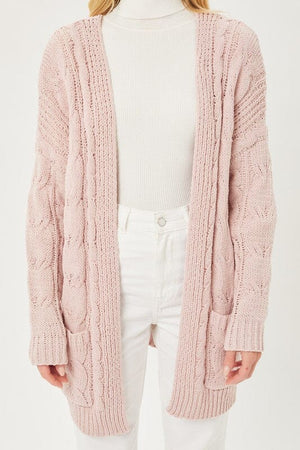 Chenille Cable Knit Oversized Open Front Cardigan Love Tree 