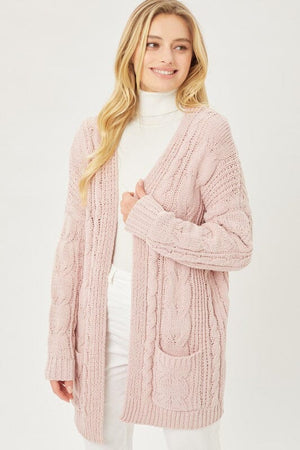 Chenille Cable Knit Oversized Open Front Cardigan Love Tree PUTTY PINK S 